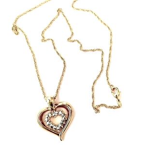 💞💗 Vintage Multi-sided Red/White Rhinestone Double Hearts Pendant Necklace